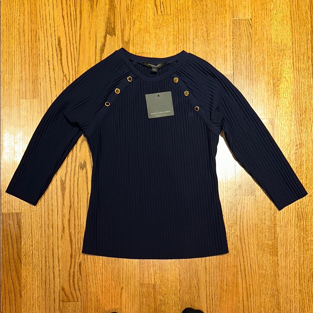 Marc New York Blue Fitted 3/4 Sleeve Hoodie